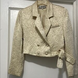 Elegant Brocade Cream Double-Breasted Jacket